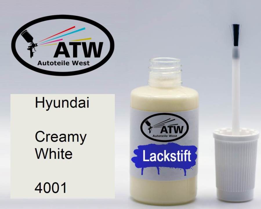 Hyundai, Creamy White, 4001: 20ml Lackstift, von ATW Autoteile West.